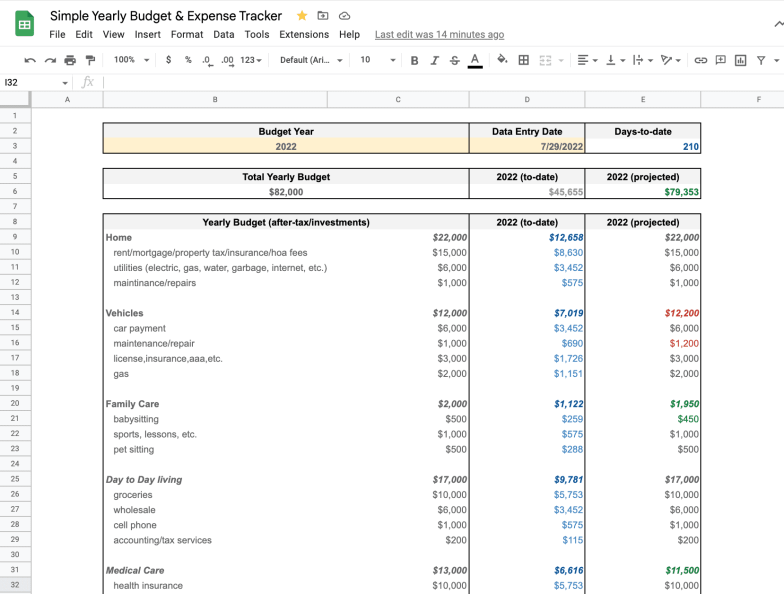 google sheet template monthly expenses