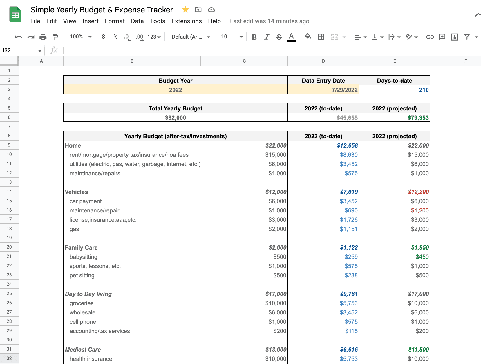 Simple Yearly Budget & Expense Tracker