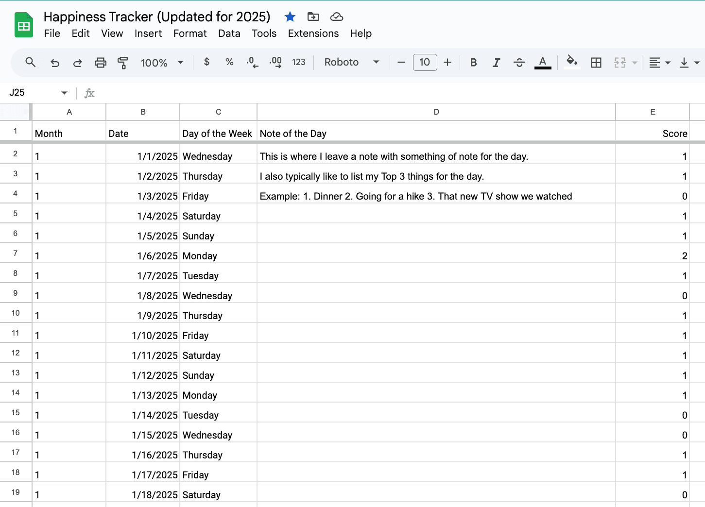 Happiness Tracker 2025